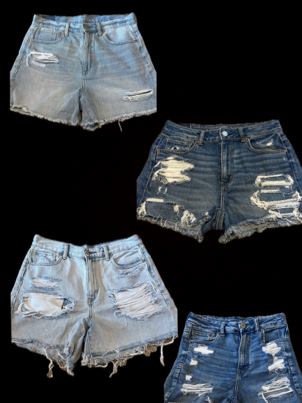 Distressed High-Rise Denim Shorts - Light & Dark Blue